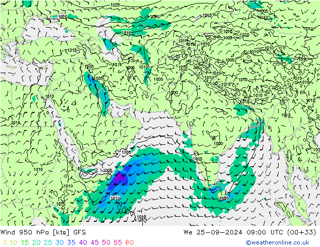 Wind 950 hPa GFS St 25.09.2024 09 UTC