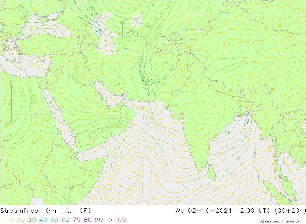 Rüzgar 10m GFS Çar 02.10.2024 12 UTC