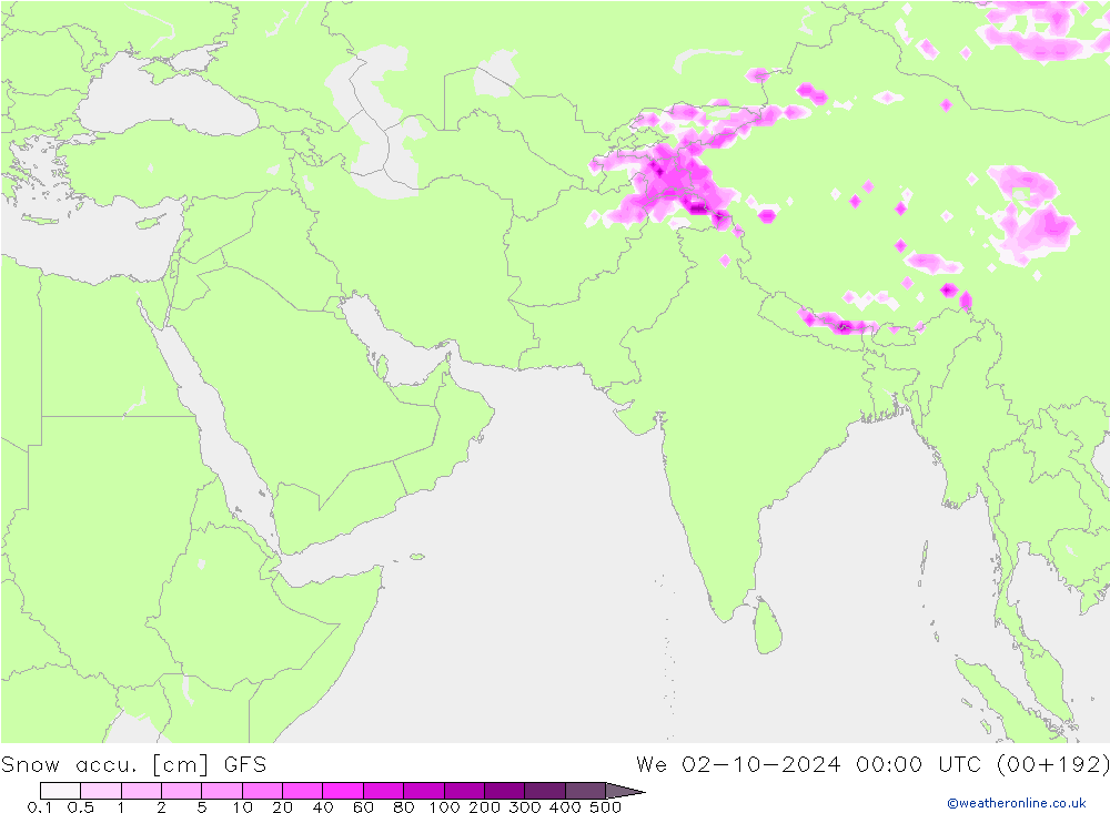 Snow accu. GFS We 02.10.2024 00 UTC