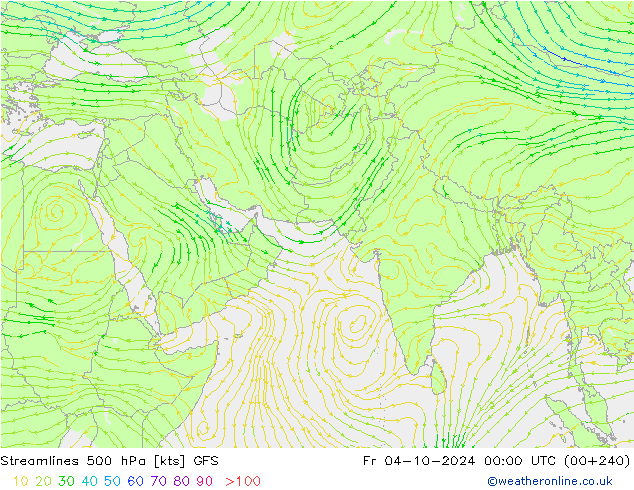 Stroomlijn 500 hPa GFS vr 04.10.2024 00 UTC