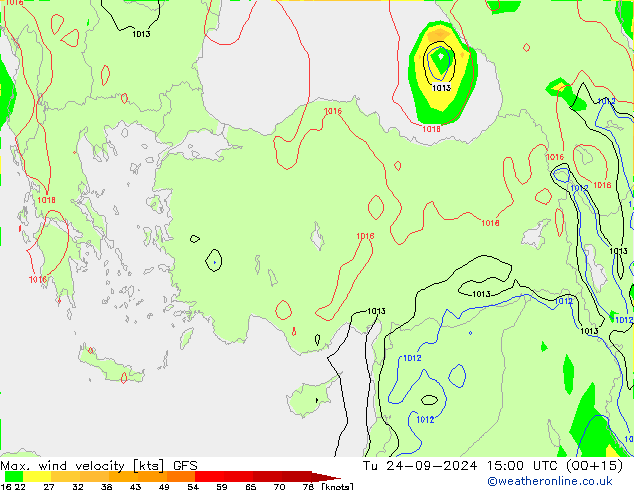 Max. wind velocity GFS mar 24.09.2024 15 UTC