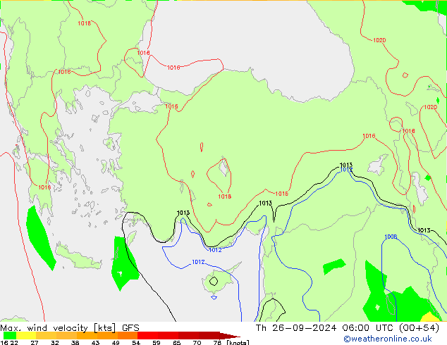 Max. wind velocity GFS Čt 26.09.2024 06 UTC