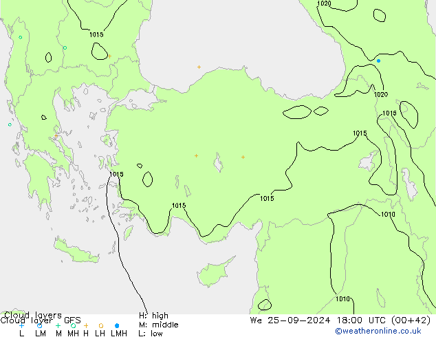 Cloud layer GFS Qua 25.09.2024 18 UTC
