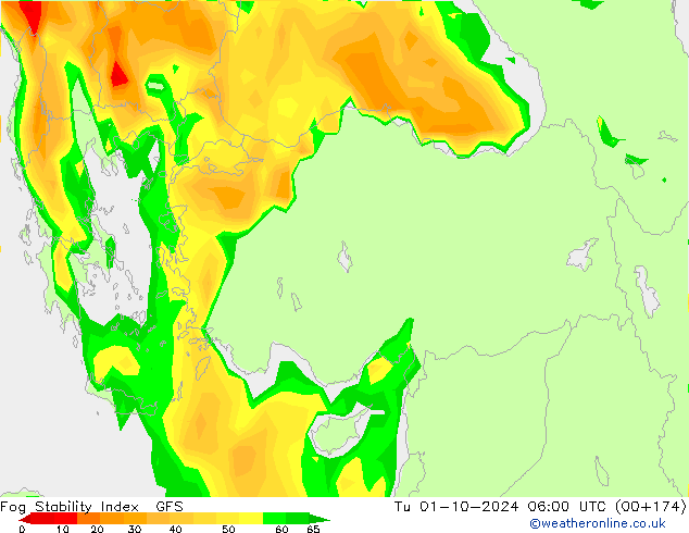 Fog Stability Index GFS Tu 01.10.2024 06 UTC