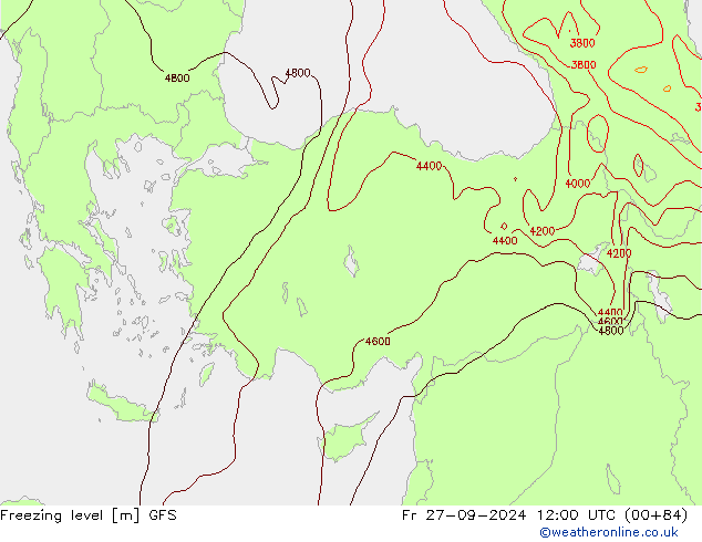 Freezing level GFS Pá 27.09.2024 12 UTC