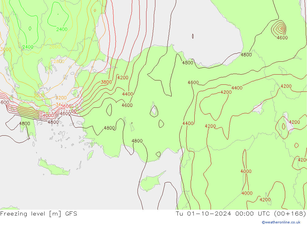 Frostgrenze GFS Di 01.10.2024 00 UTC