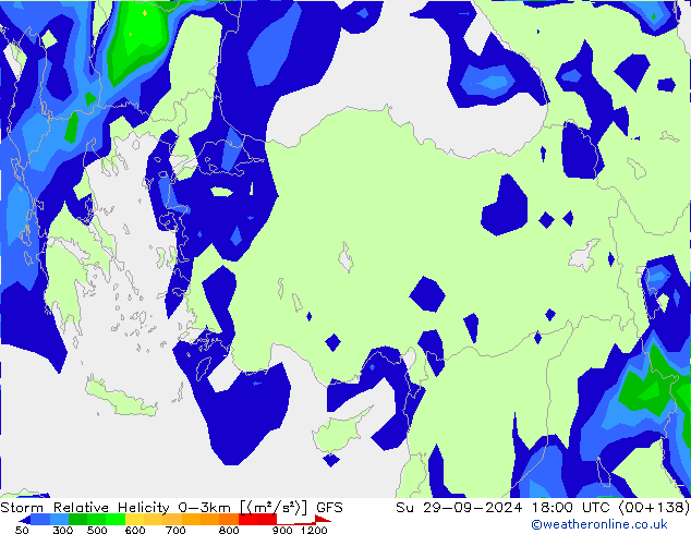 Storm Relative Helicity GFS dom 29.09.2024 18 UTC