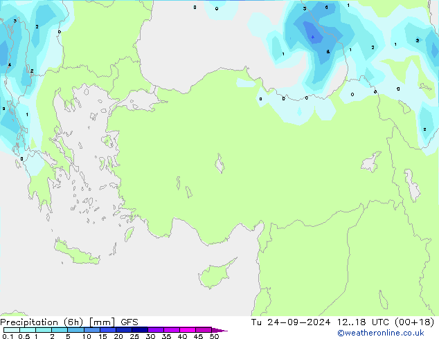 Precipitação (6h) GFS Ter 24.09.2024 18 UTC