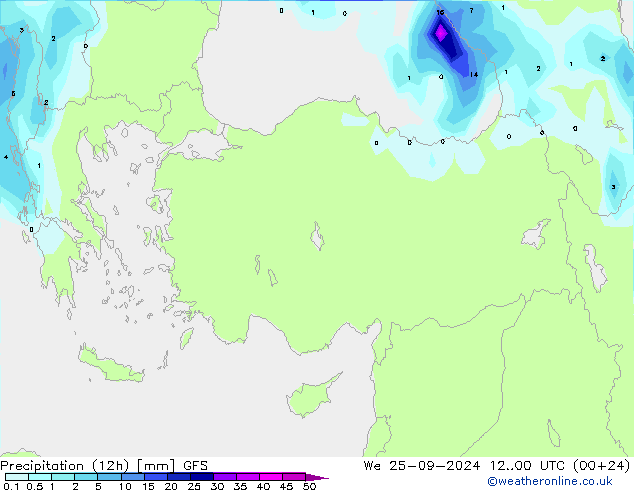 Totale neerslag (12h) GFS wo 25.09.2024 00 UTC