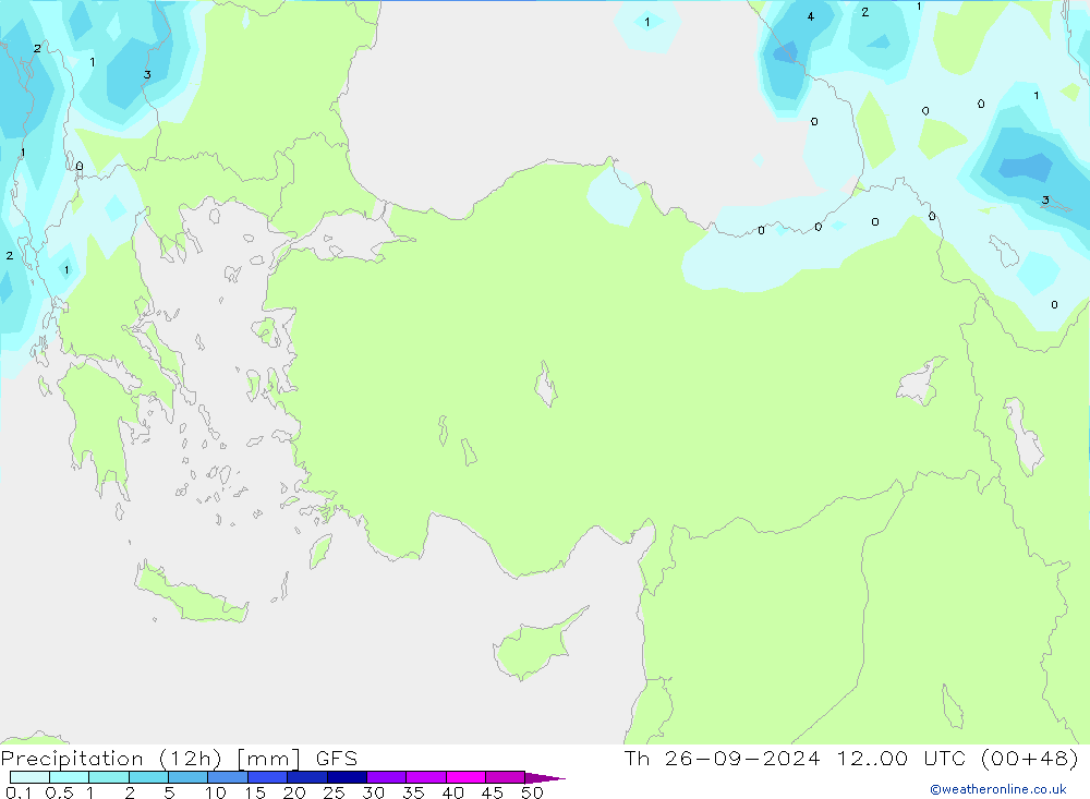 осадки (12h) GFS чт 26.09.2024 00 UTC