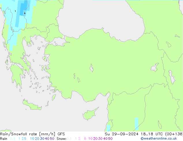 Rain/Snowfall rate GFS dom 29.09.2024 18 UTC