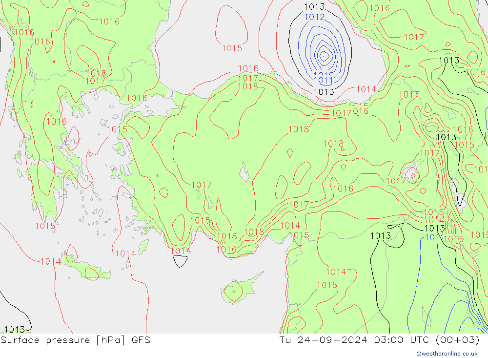 Atmosférický tlak GFS Út 24.09.2024 03 UTC