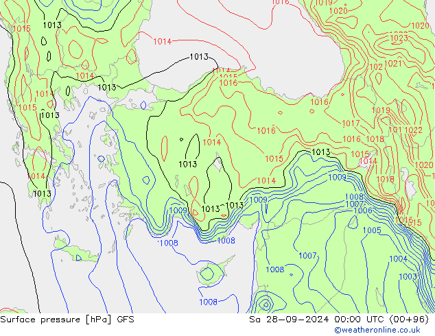 Pressione al suolo GFS sab 28.09.2024 00 UTC