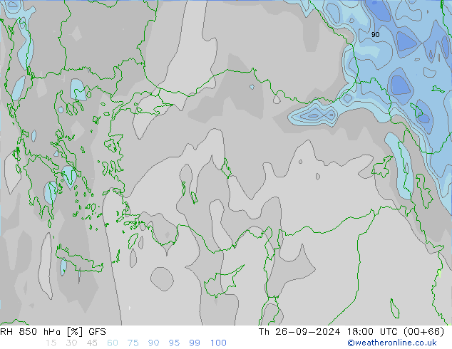 RH 850 hPa GFS Čt 26.09.2024 18 UTC