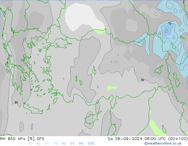 Humidité rel. 850 hPa GFS sam 28.09.2024 06 UTC