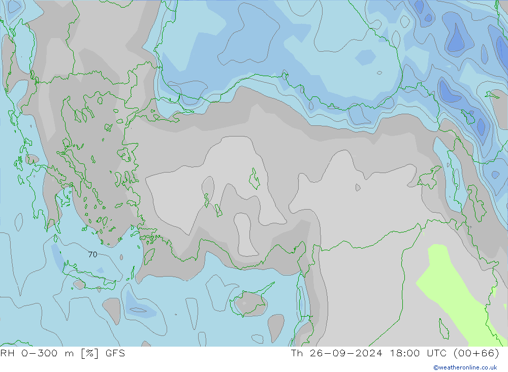 RH 0-300 m GFS Čt 26.09.2024 18 UTC