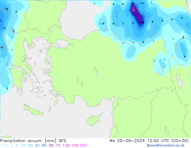 Precipitación acum. GFS mié 25.09.2024 12 UTC