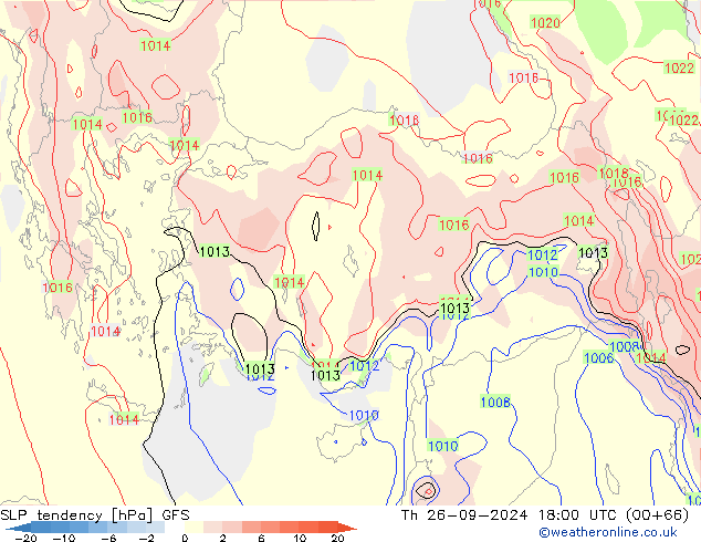 SLP tendency GFS Čt 26.09.2024 18 UTC