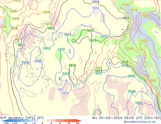 Tendencia de presión GFS lun 30.09.2024 06 UTC