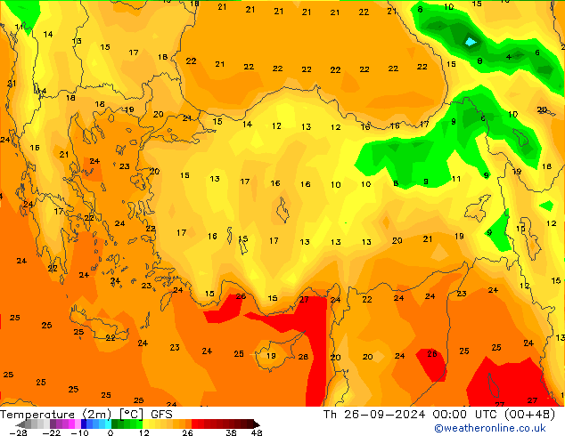température (2m) GFS jeu 26.09.2024 00 UTC