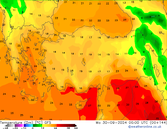 Temperature (2m) GFS Mo 30.09.2024 00 UTC