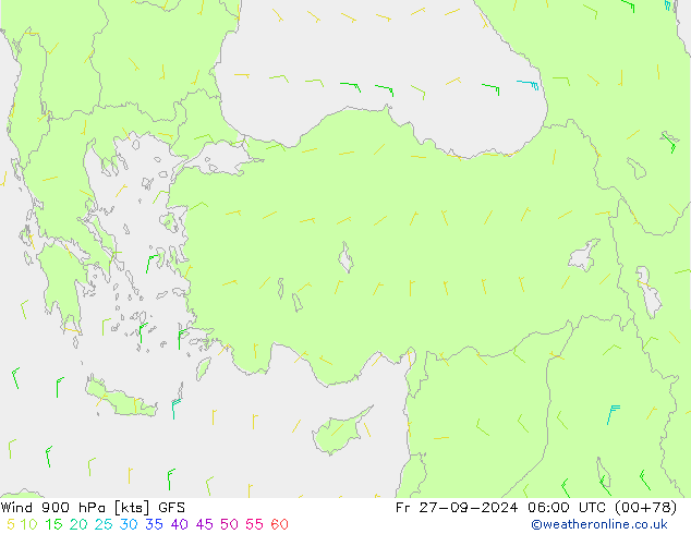 Rüzgar 900 hPa GFS Cu 27.09.2024 06 UTC