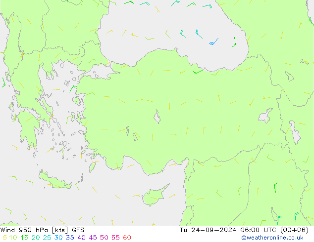 ветер 950 гПа GFS вт 24.09.2024 06 UTC