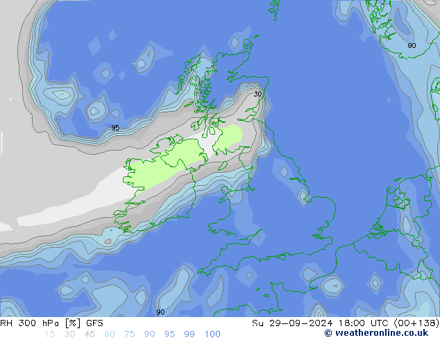 RH 300 hPa GFS Su 29.09.2024 18 UTC