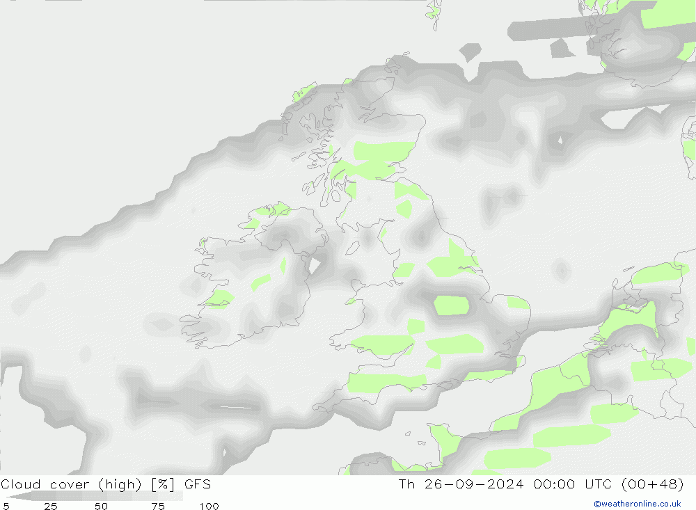 zachmurzenie (wysokie) GFS czw. 26.09.2024 00 UTC