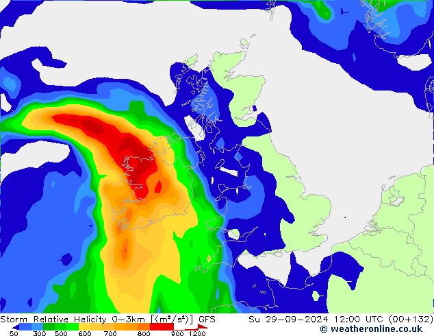 Storm Relative Helicity GFS nie. 29.09.2024 12 UTC