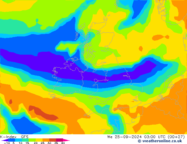 K-Index GFS śro. 25.09.2024 03 UTC