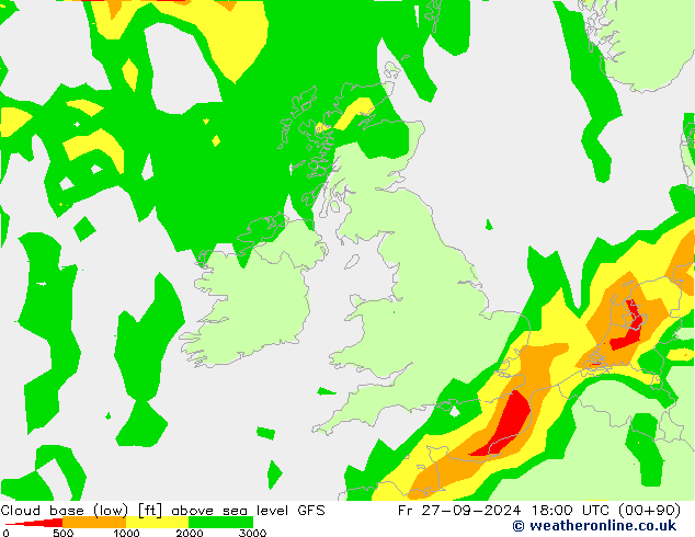 Cloud base (low) GFS Sex 27.09.2024 18 UTC