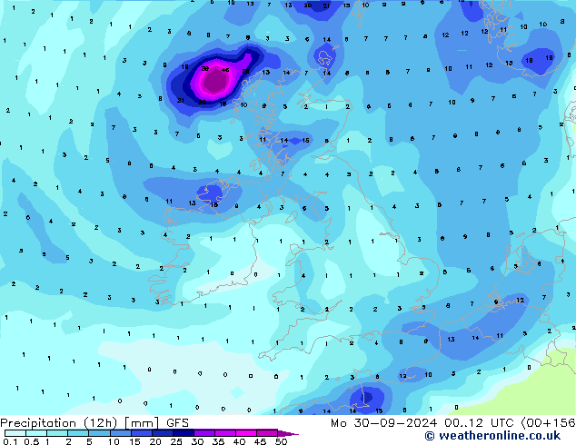 Precipitação (12h) GFS Seg 30.09.2024 12 UTC