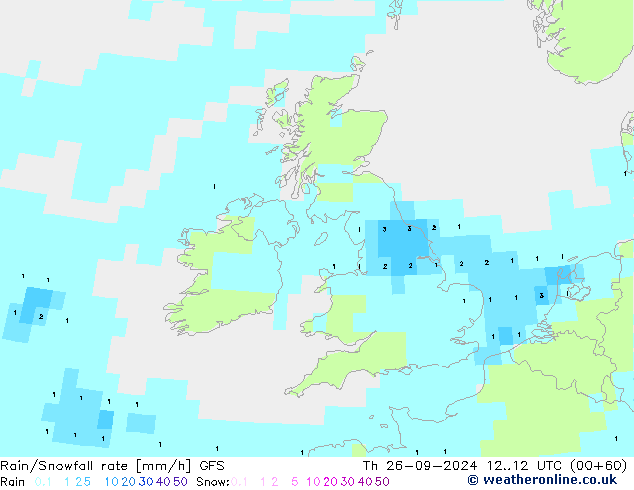 Rain/Snowfall rate GFS Th 26.09.2024 12 UTC