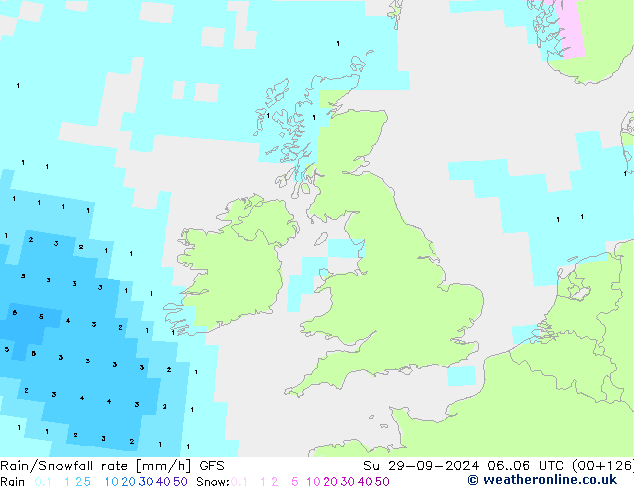 Rain/Snowfall rate GFS  29.09.2024 06 UTC