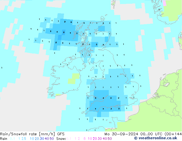 Rain/Snowfall rate GFS Seg 30.09.2024 00 UTC