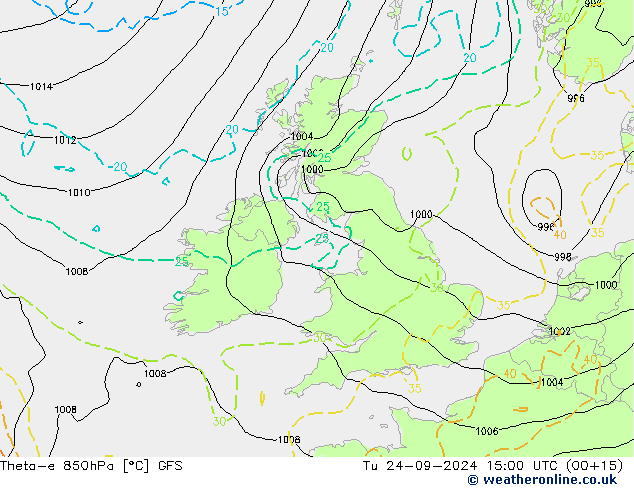 Theta-e 850гПа GFS вт 24.09.2024 15 UTC