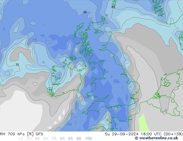 RH 700 hPa GFS Dom 29.09.2024 18 UTC