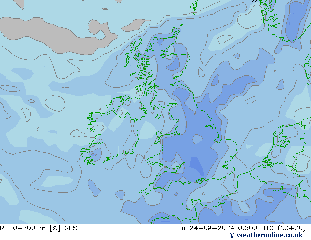 Humedad rel. 0-300m GFS mar 24.09.2024 00 UTC