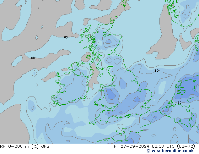 RH 0-300 m GFS  27.09.2024 00 UTC