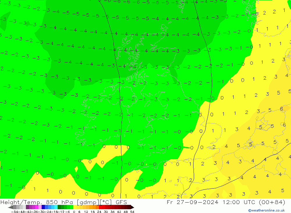 Height/Temp. 850 hPa GFS pt. 27.09.2024 12 UTC