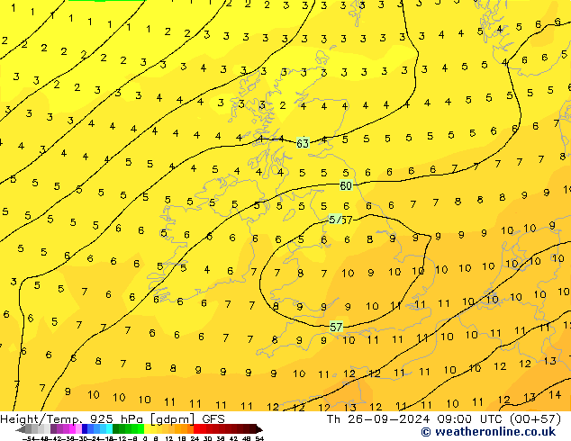 Height/Temp. 925 hPa GFS Th 26.09.2024 09 UTC