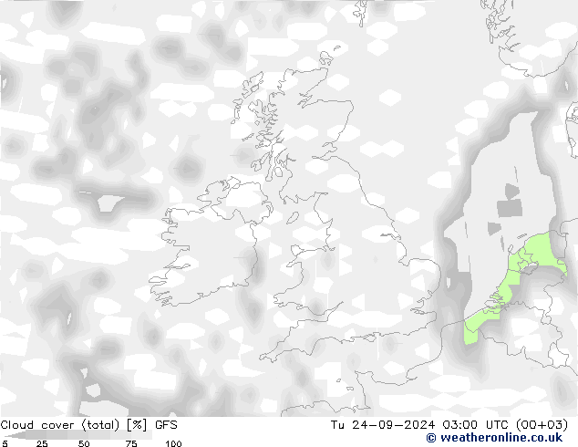 Bewolking (Totaal) GFS di 24.09.2024 03 UTC