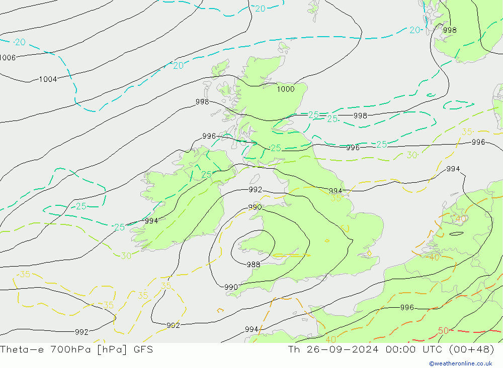 Theta-e 700hPa GFS Qui 26.09.2024 00 UTC