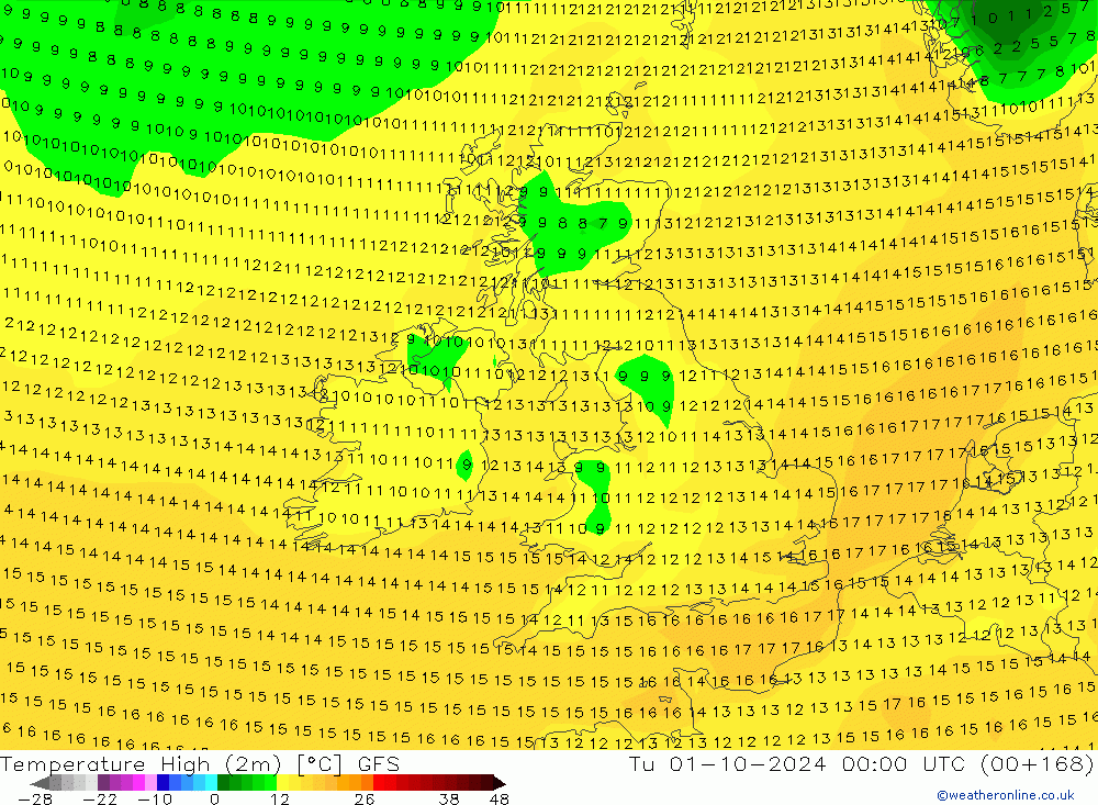 Maksimum Değer (2m) GFS Sa 01.10.2024 00 UTC