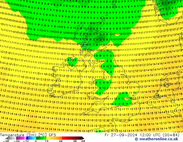 Temperature (2m) GFS Fr 27.09.2024 12 UTC