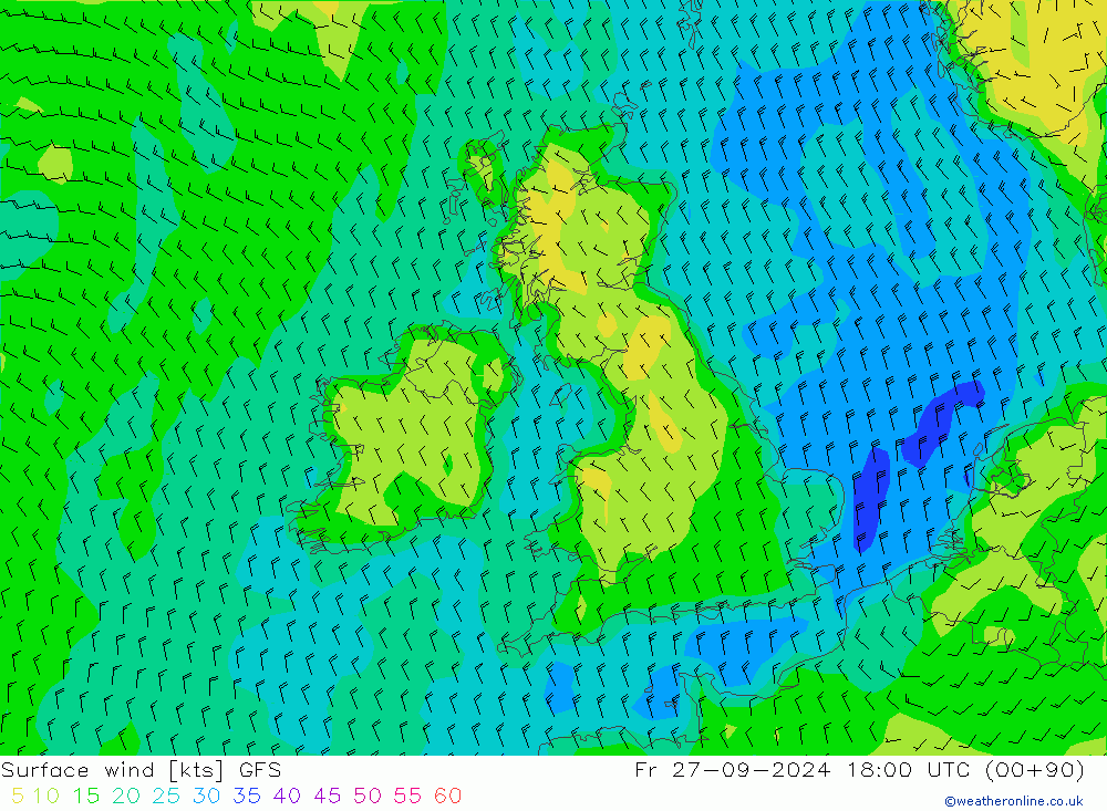 Surface wind GFS Fr 27.09.2024 18 UTC