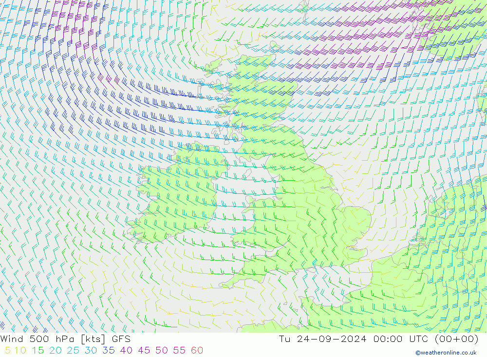 wiatr 500 hPa GFS wto. 24.09.2024 00 UTC