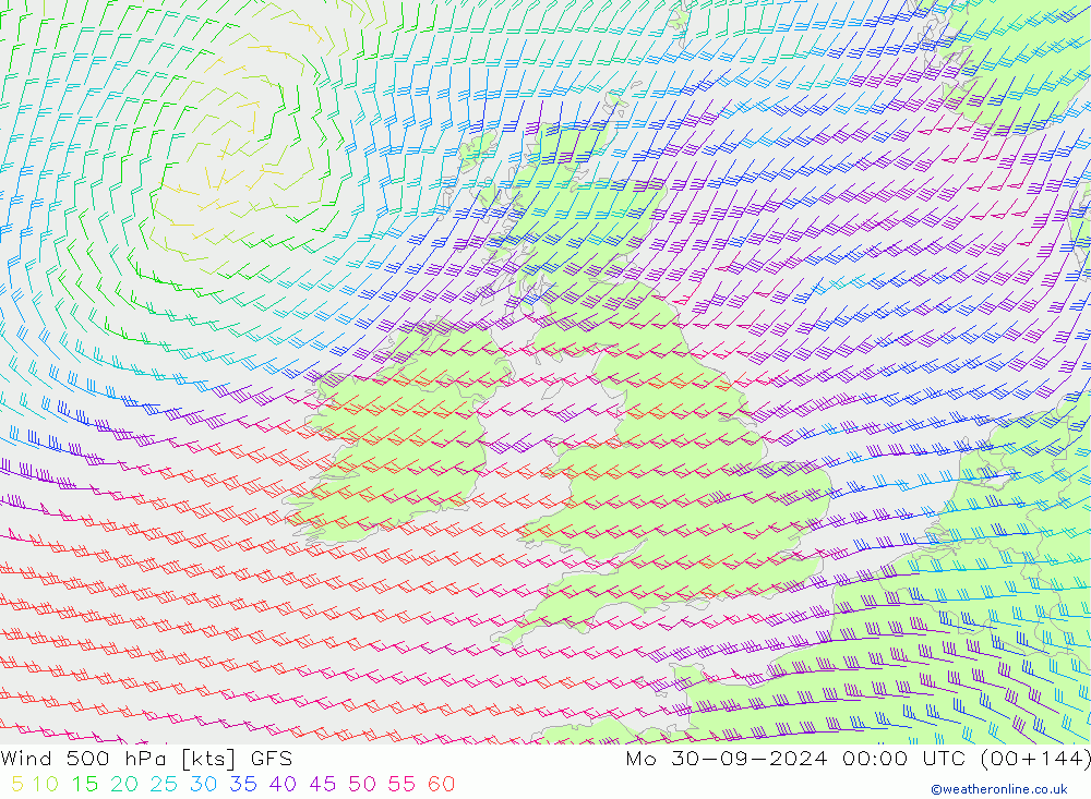 Wind 500 hPa GFS ma 30.09.2024 00 UTC