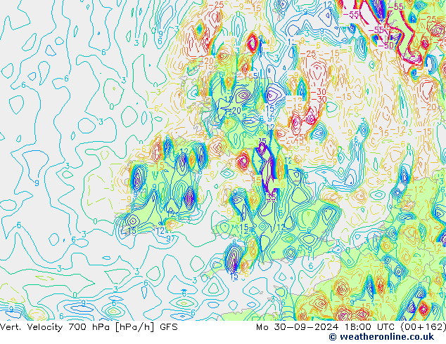 Vert. Velocity 700 hPa GFS lun 30.09.2024 18 UTC